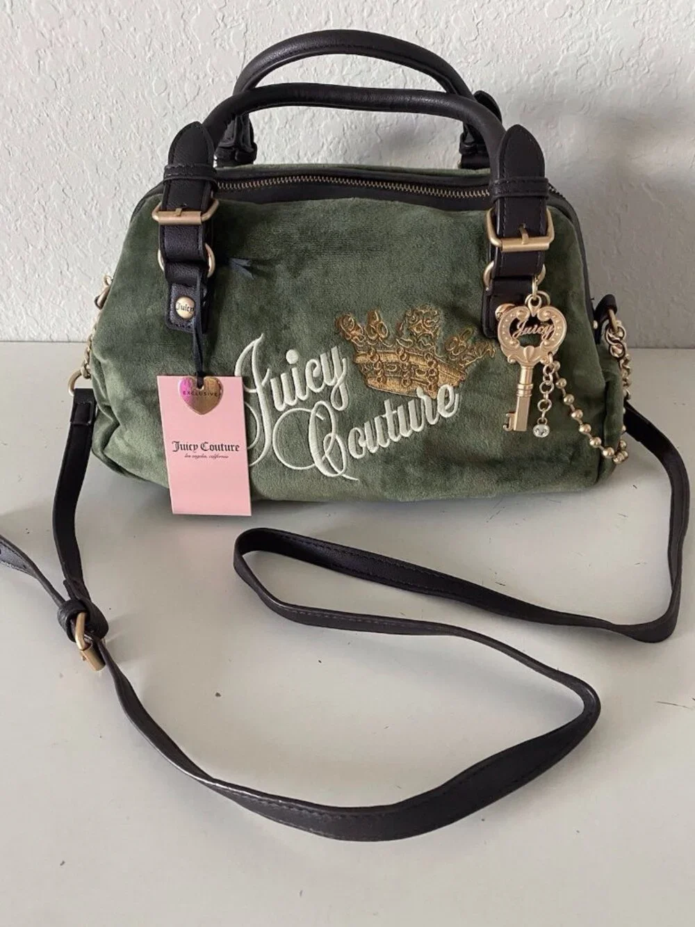 Juicy Couture The Key To Juicy Satchel Crossbody Super Greens Velvet Charm NEW